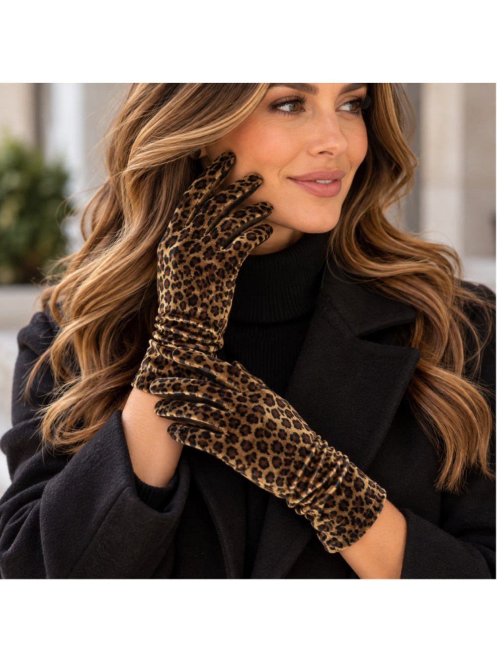 Leopard Print Velvet Gloves Brown Black Small Hands Slim Fingers